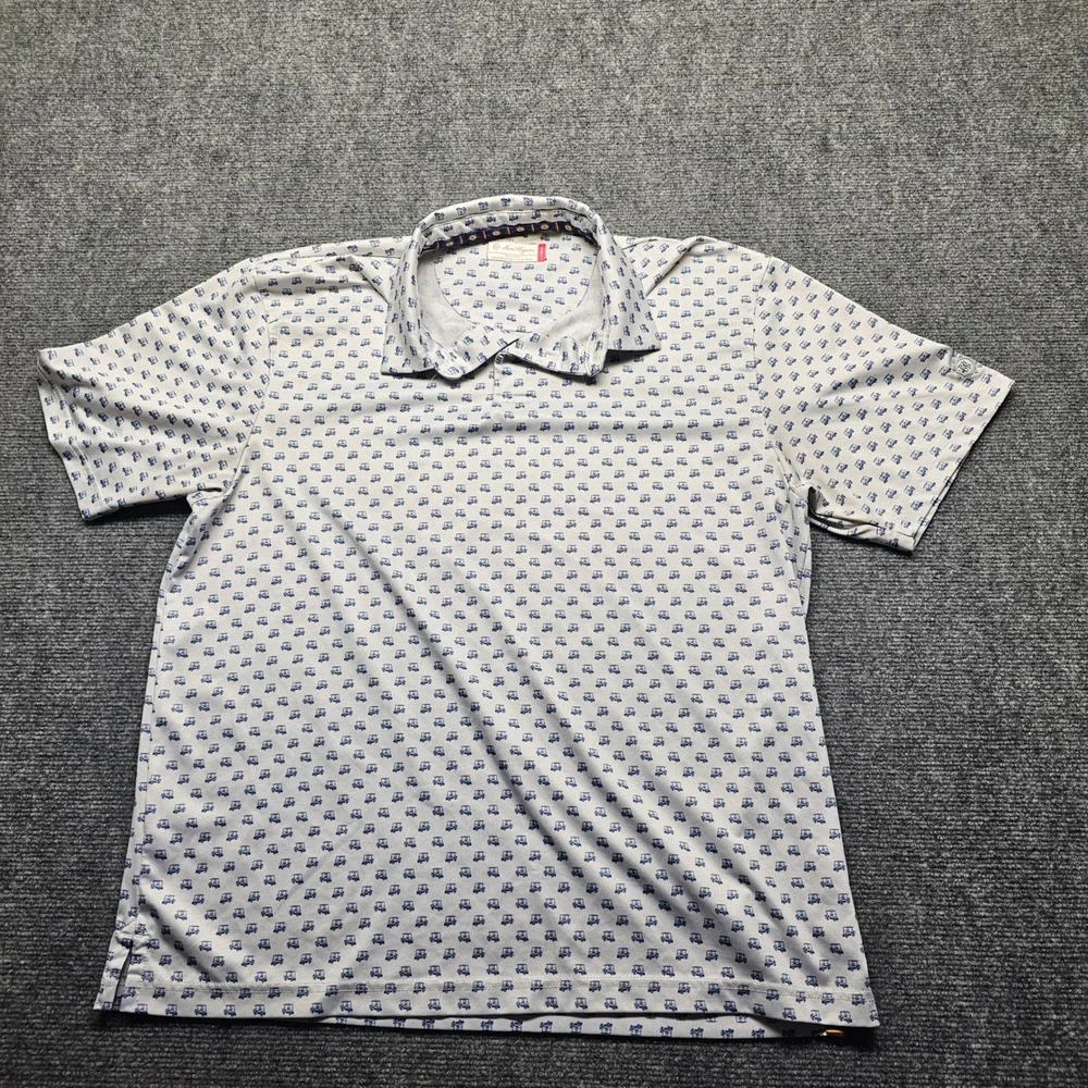Ben Hogan Mens Golf Polo Shirt White Blue Golf Cart Print Performance Size L